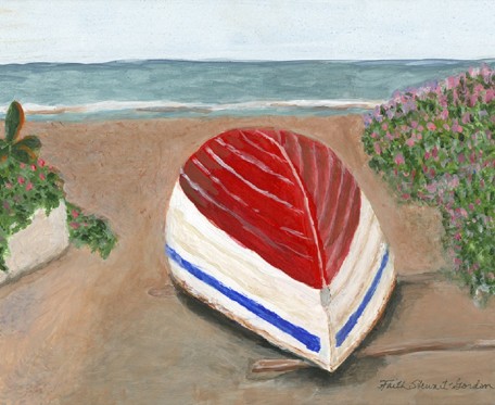 BOAT AT SUMMER'S END, acrylic on gesso board, 11