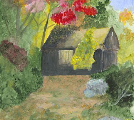 CORNWALL BARN, AUTUMN, acrylic on gesso board, 11