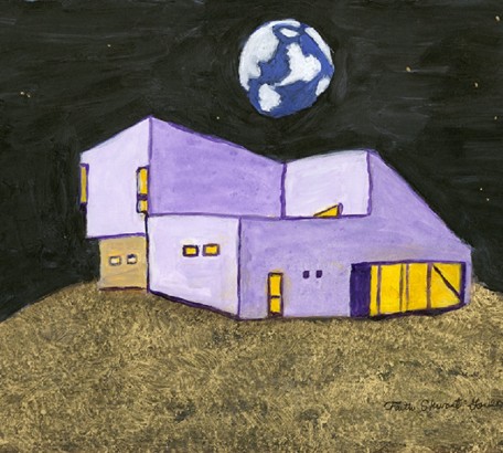 FIRST HOUSE ON THE MOON, acrylic on gesso board, 11