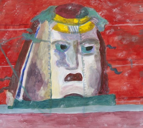 MASK FROM FRESCO IN OPLONTIS , acrylic on paper , 10