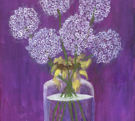 MAUVE AND VIOLET STILL LIFE , acrylic on gesso board , 16