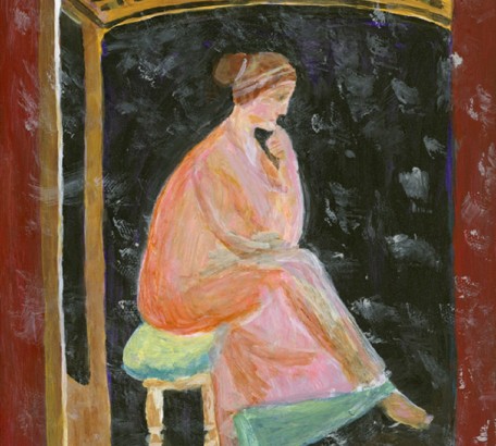 POMPEIIAN WOMAN IN CONTEMPLATION , acrylic on gesso board , 11