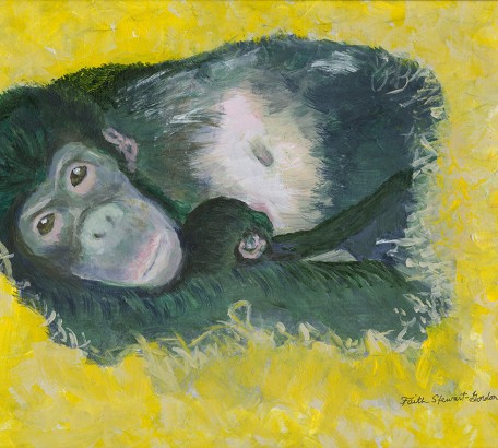 Banya and her Baby Boy (Bonobos in London Zoo), Acrylic on Gesso Board, 11