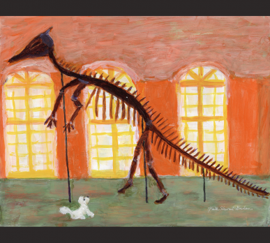 BEAU AND THE DUCK−BILLED DINOSAUR, acrylic on gesso board, 11