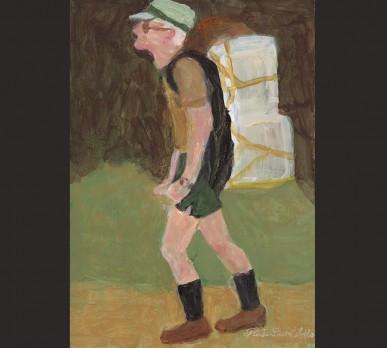 Biologist in the Field, Weatherford, CT, (Part of Collage #1 - CHARACTERS OF NOTE), acrylic on gesso board, Sold
