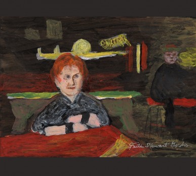 Lucy in Lucy's Bar, East Village, (Part of Collage #1 – CHARACTERS OF NOTE), acrylic on gesso board, Sold