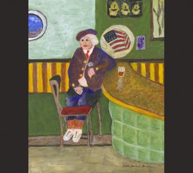 PILAR MONTERO IN HER SALOON, BROOKLYN WATERFRONT, (Part of Collage #1 – CHARACTERS OF NOTE), acrylic on gesso board, Sold
